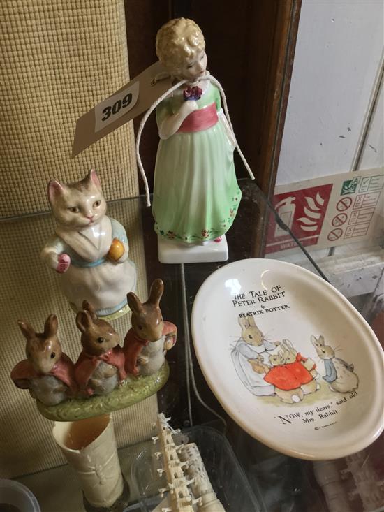 Doulton figure Tess, 2 Beswick Beatrix Potter figures & dish